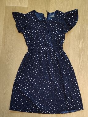 Navy Polka Dot Girls' Formal Dress - Flutter Sleeves